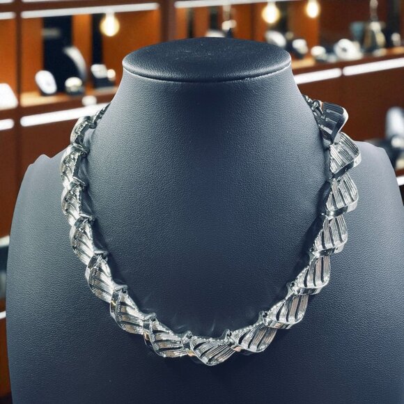 Pakula Silver Tone Twisted Link Collar Necklace Vintage Statement Adjustable 16" - Picture 1 of 6